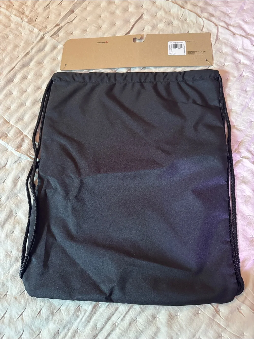 Reebok Black Mesh-Front pocket Drawstring Gym Sack